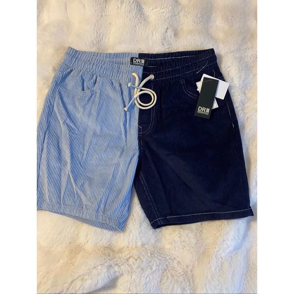 DR Essentials Two-Tone Light Blue and Navy Corduroy Athletic Shorts Sz S NWT